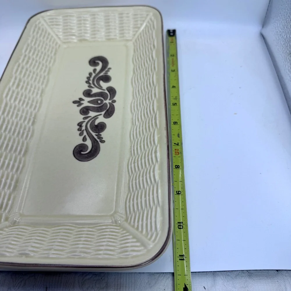 Pfaltzgraff Yorktowne Stoneware Rectangular‎ Serving Tray Basketweave 11.5x5.5